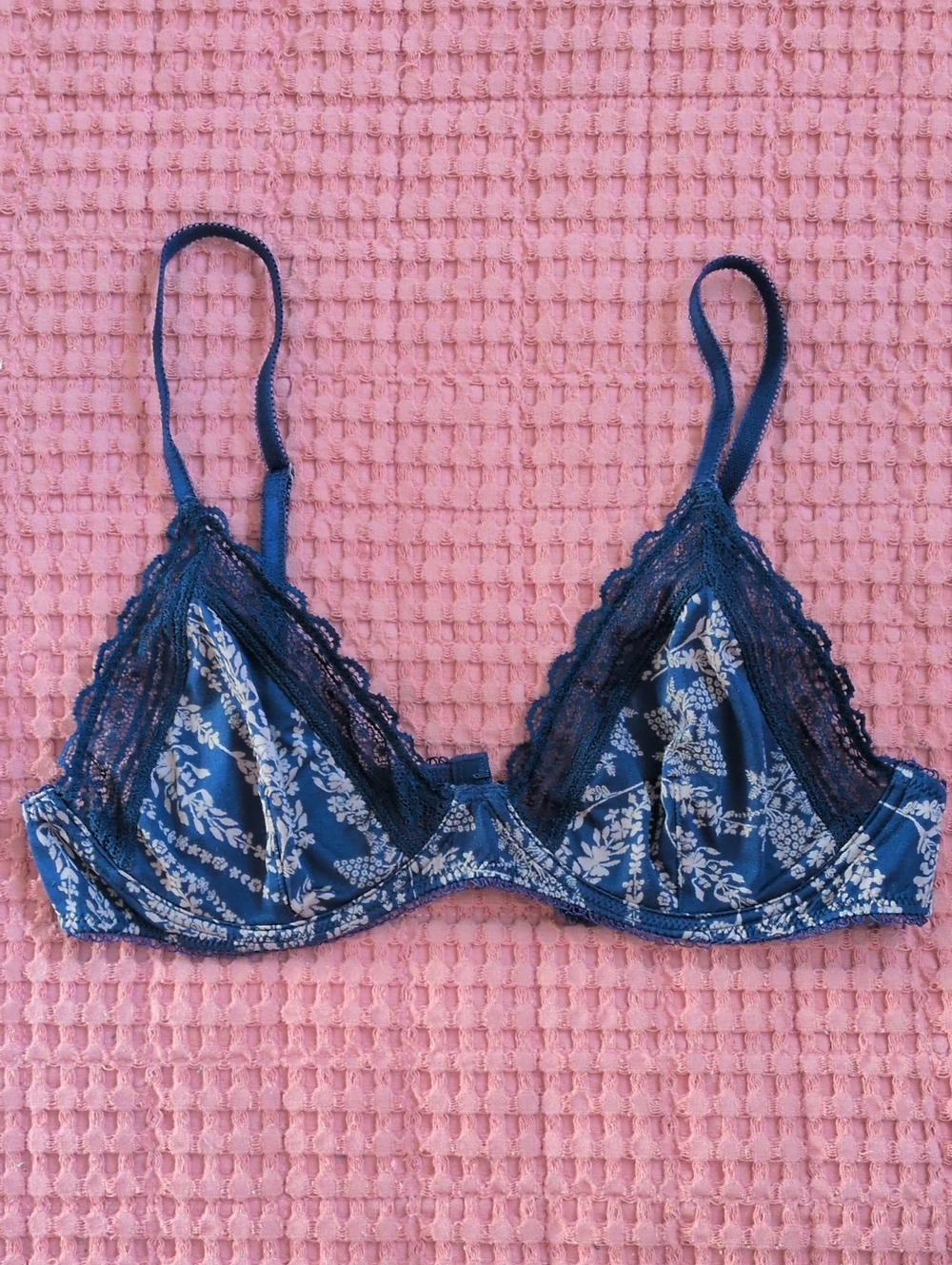 Navy Floral Lace Trim Bralette - Free People
